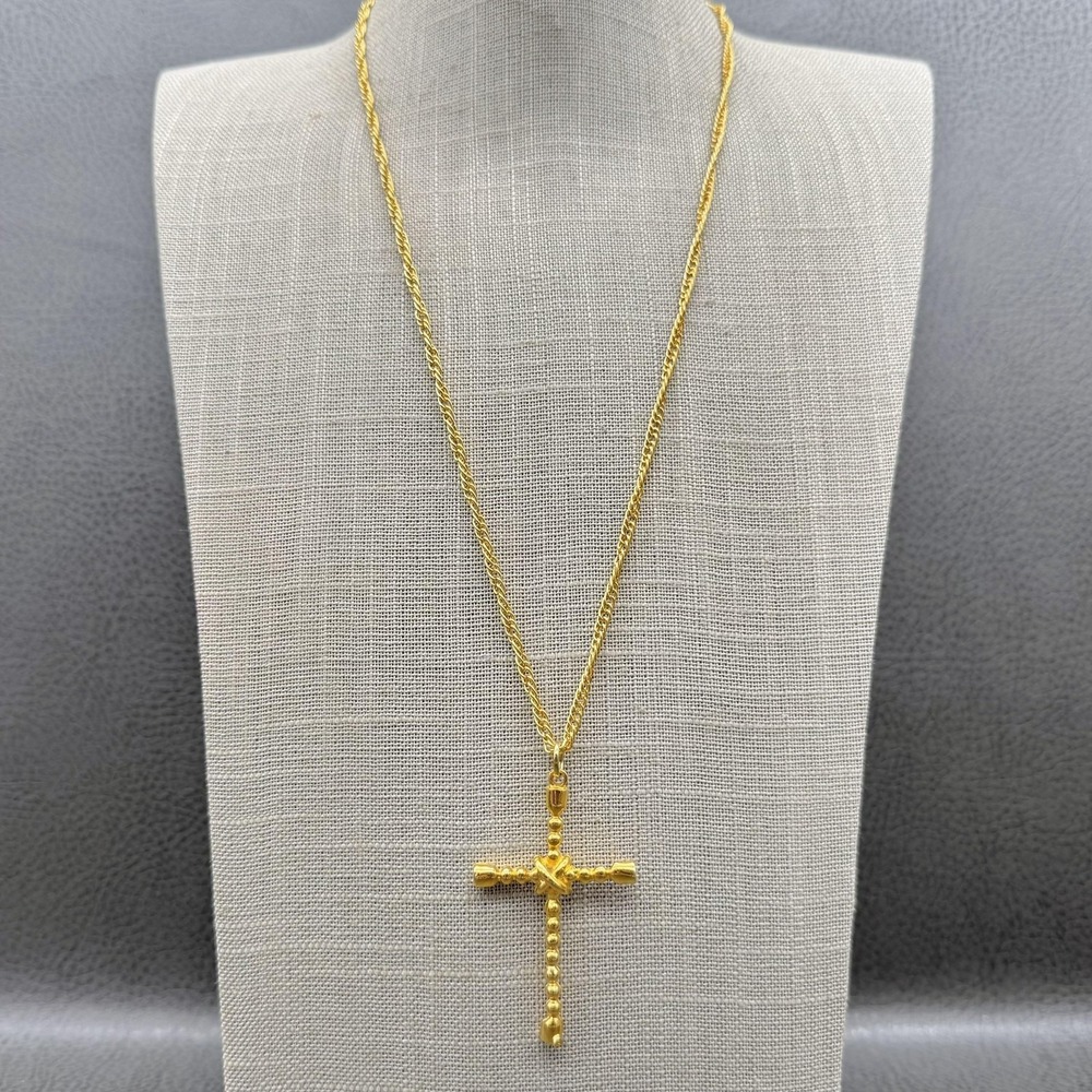 Paradise Cross Necklace Rope Chain Pendant Religious Jewelry Gold Tone 24 Inch